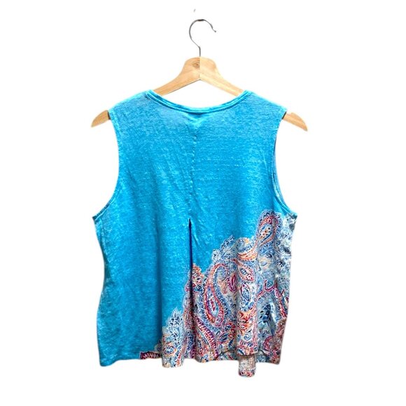 J. Jill Portofino Linen-Knit Tank Top Blue Size LP Coastal Boho Beach Vacation - Picture 8 of 10